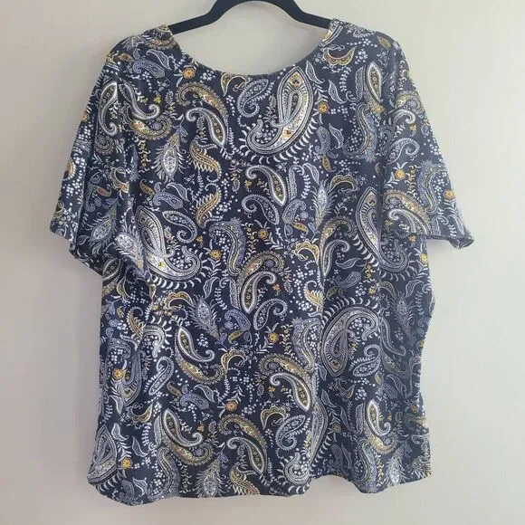 Paisley blue square neck short sleeved top 26/28 maximalist‎ artsy boho - Picture 3 of 11